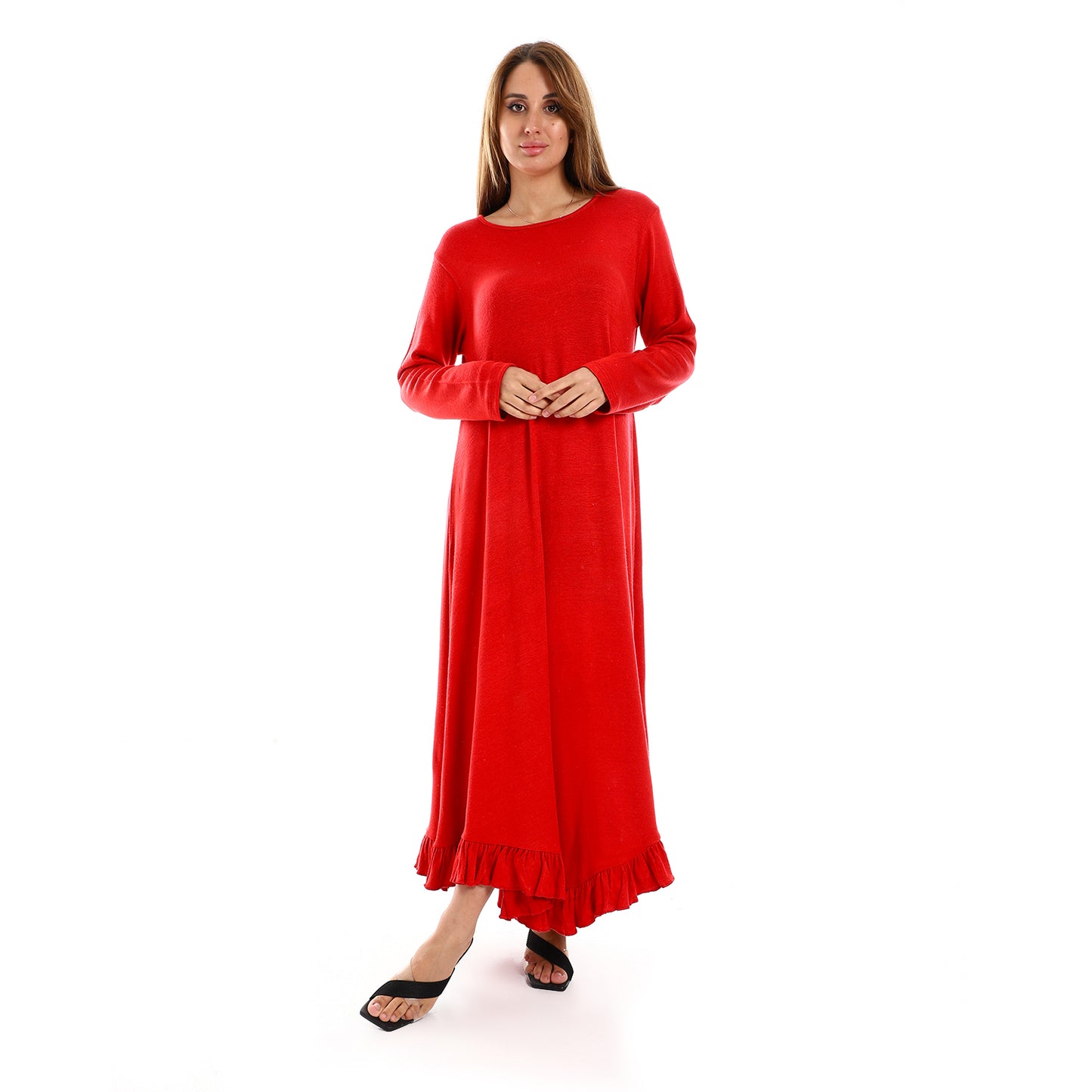 Jamila Women Ruffle Trim Slip On Plain Dress