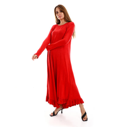 Jamila Women Ruffle Trim Slip On Plain Dress