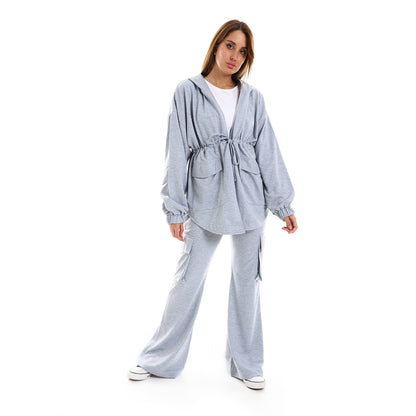 طقم كارديجان وبنطلون سادة بجيوب جانبية للنساء من جميلة