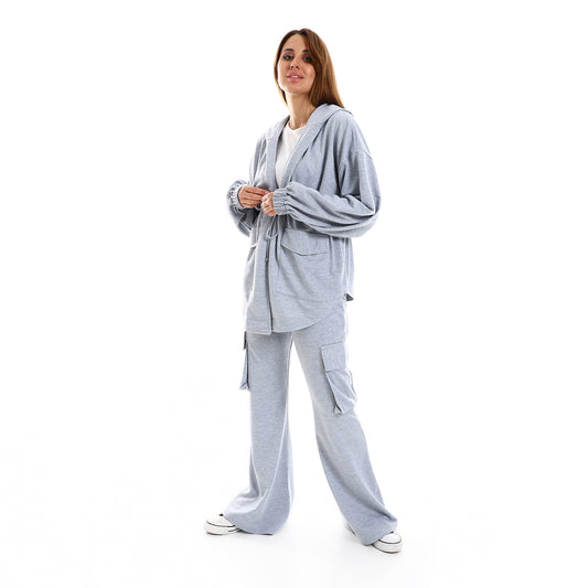 Jamila women side pockets plain cardigan pants set