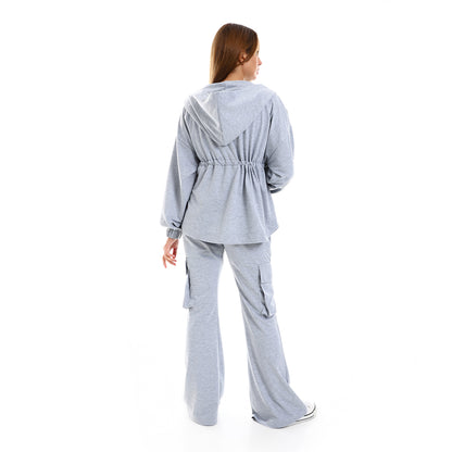 طقم كارديجان وبنطلون سادة بجيوب جانبية للنساء من جميلة