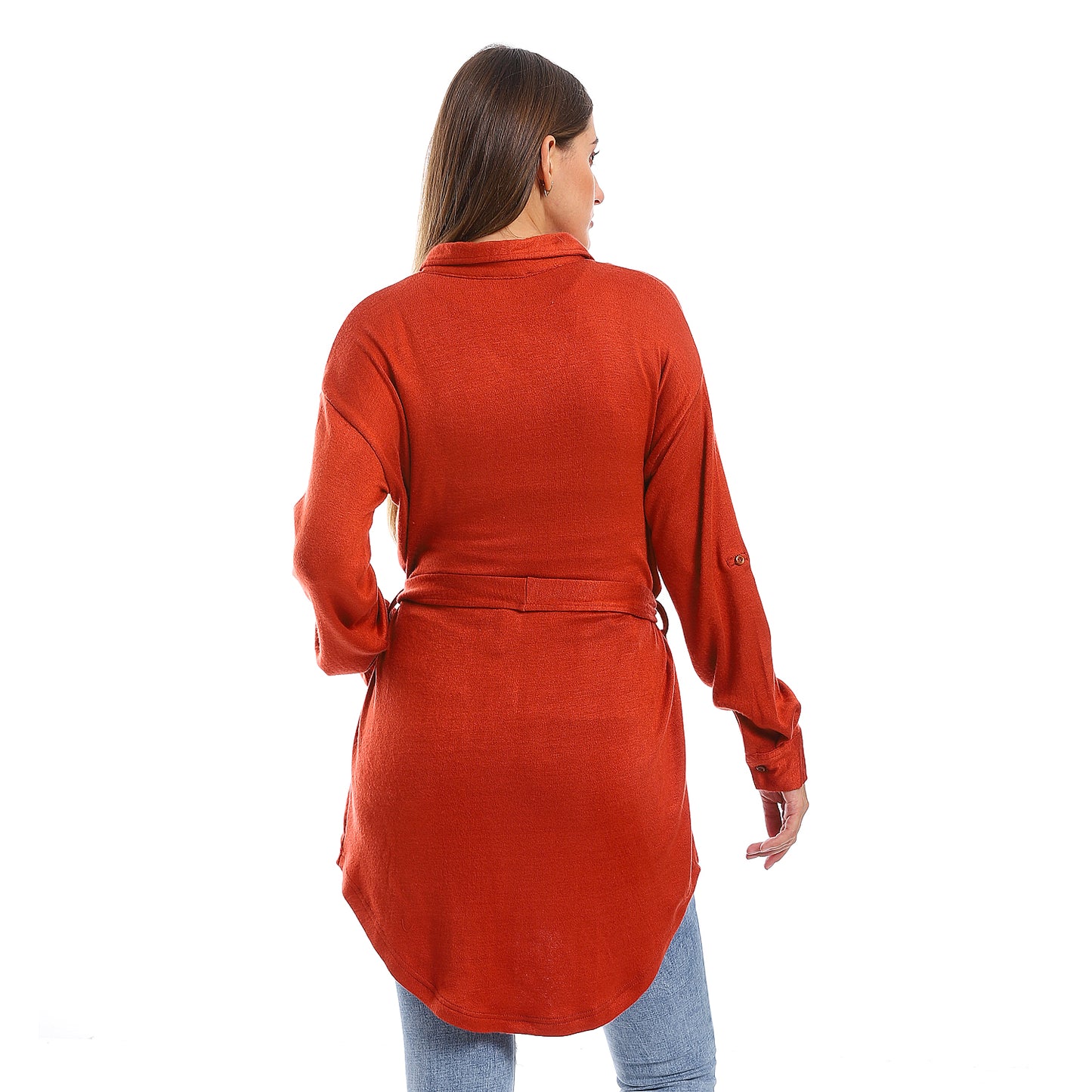 Long Sleeves Buttons Down Closure Belted Shirt