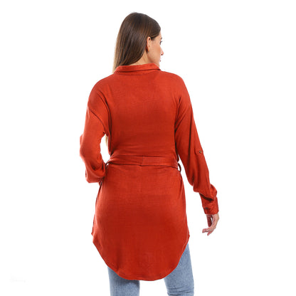 Long Sleeves Buttons Down Closure Belted Shirt