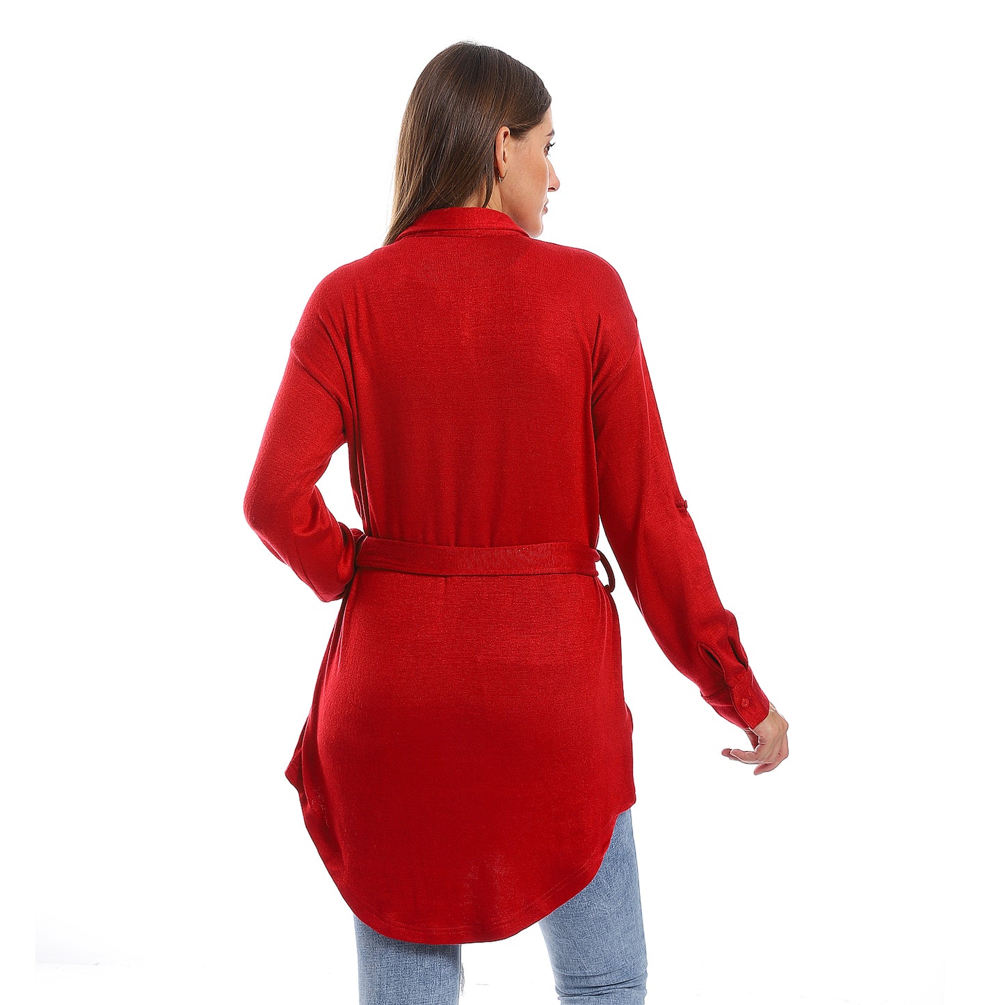 Long Sleeves Buttons Down Closure Belted Shirt