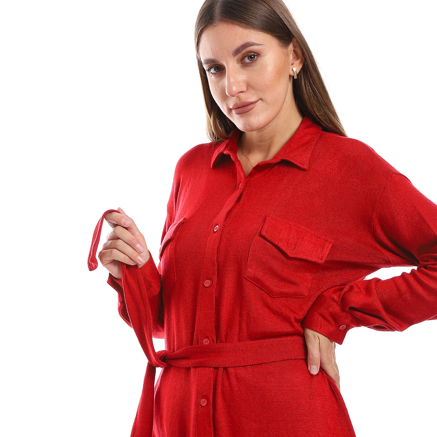 Long Sleeves Buttons Down Closure Belted Shirt