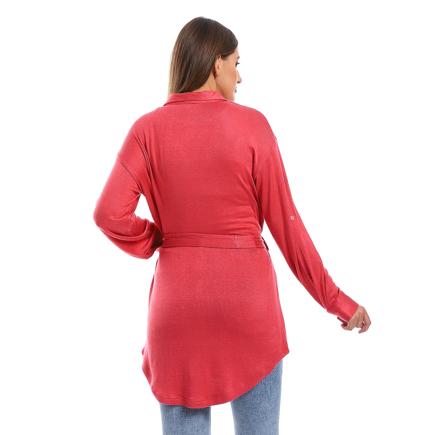 Long Sleeves Buttons Down Closure Belted Shirt