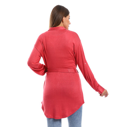 Long Sleeves Buttons Down Closure Belted Shirt