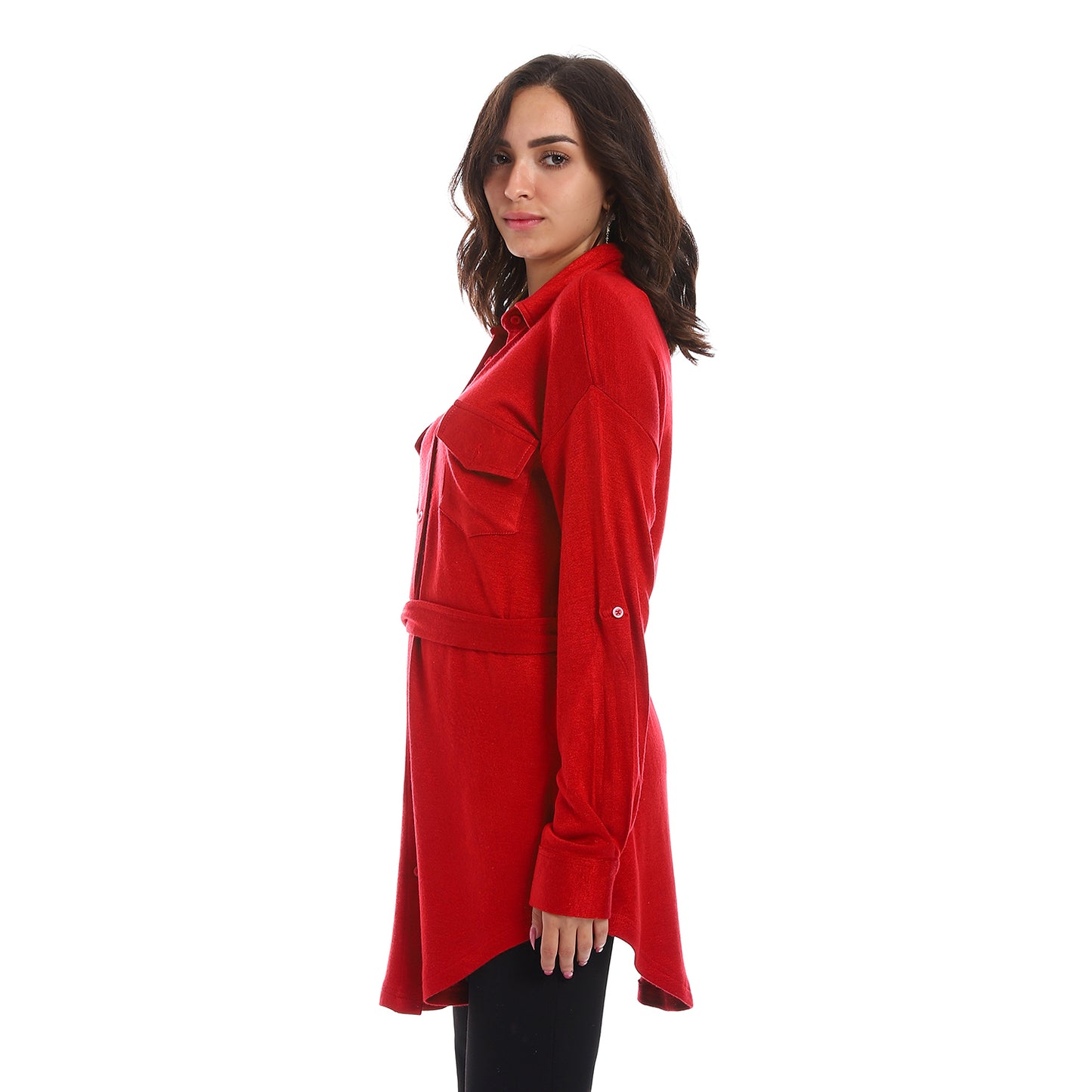 Long Sleeves Buttons Down Closure Belted Shirt