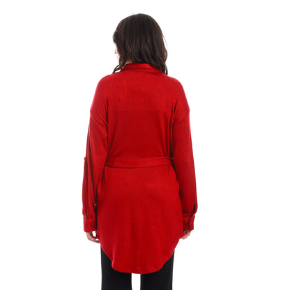 Long Sleeves Buttons Down Closure Belted Shirt