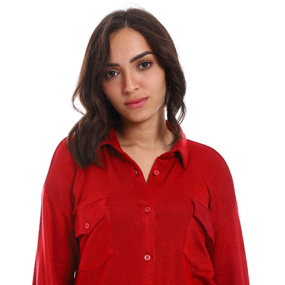 Long Sleeves Buttons Down Closure Belted Shirt