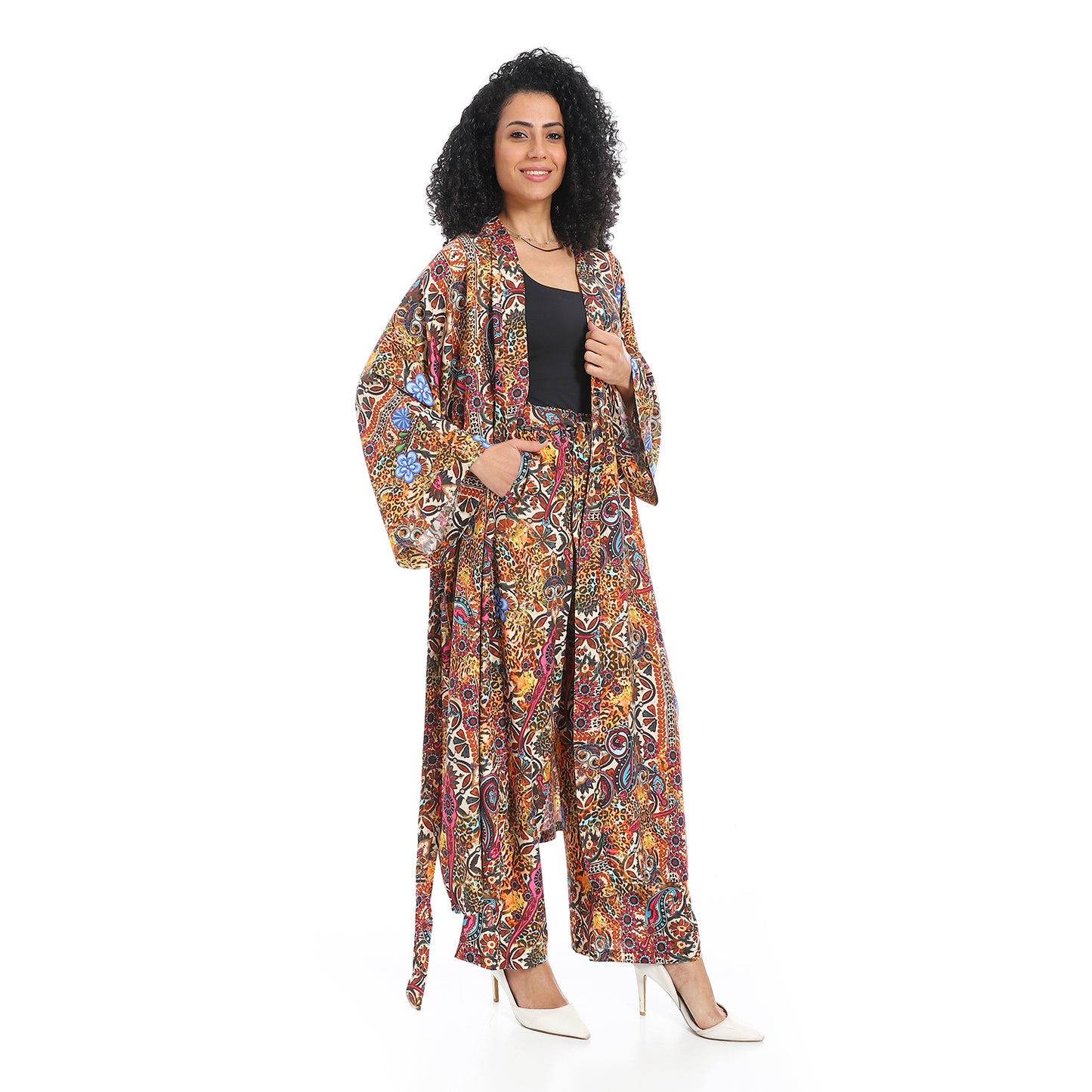 Women's Kimono Floral Pants Suit