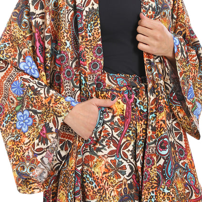 Women's Kimono Floral Pants Suit