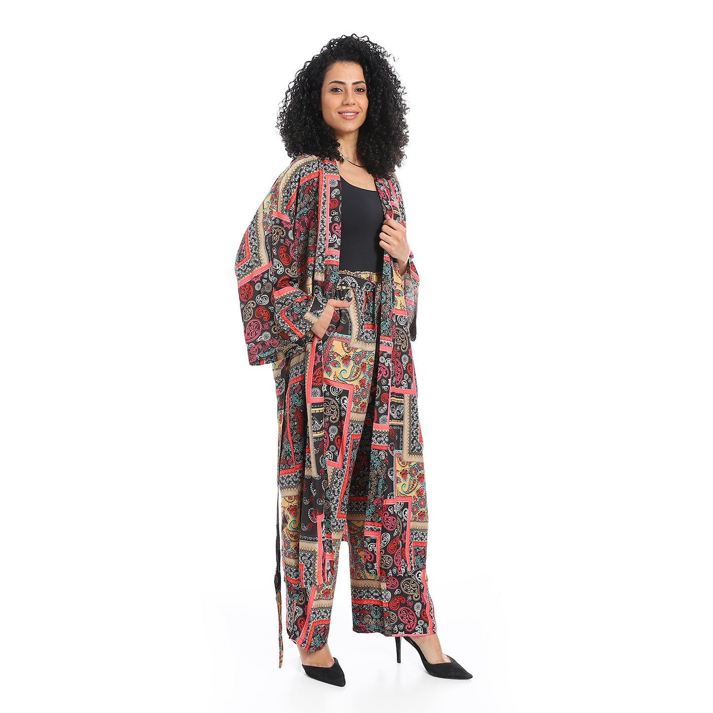 Women's Kimono Floral Pants Suit