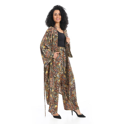 Women's Kimono Floral Pants Suit