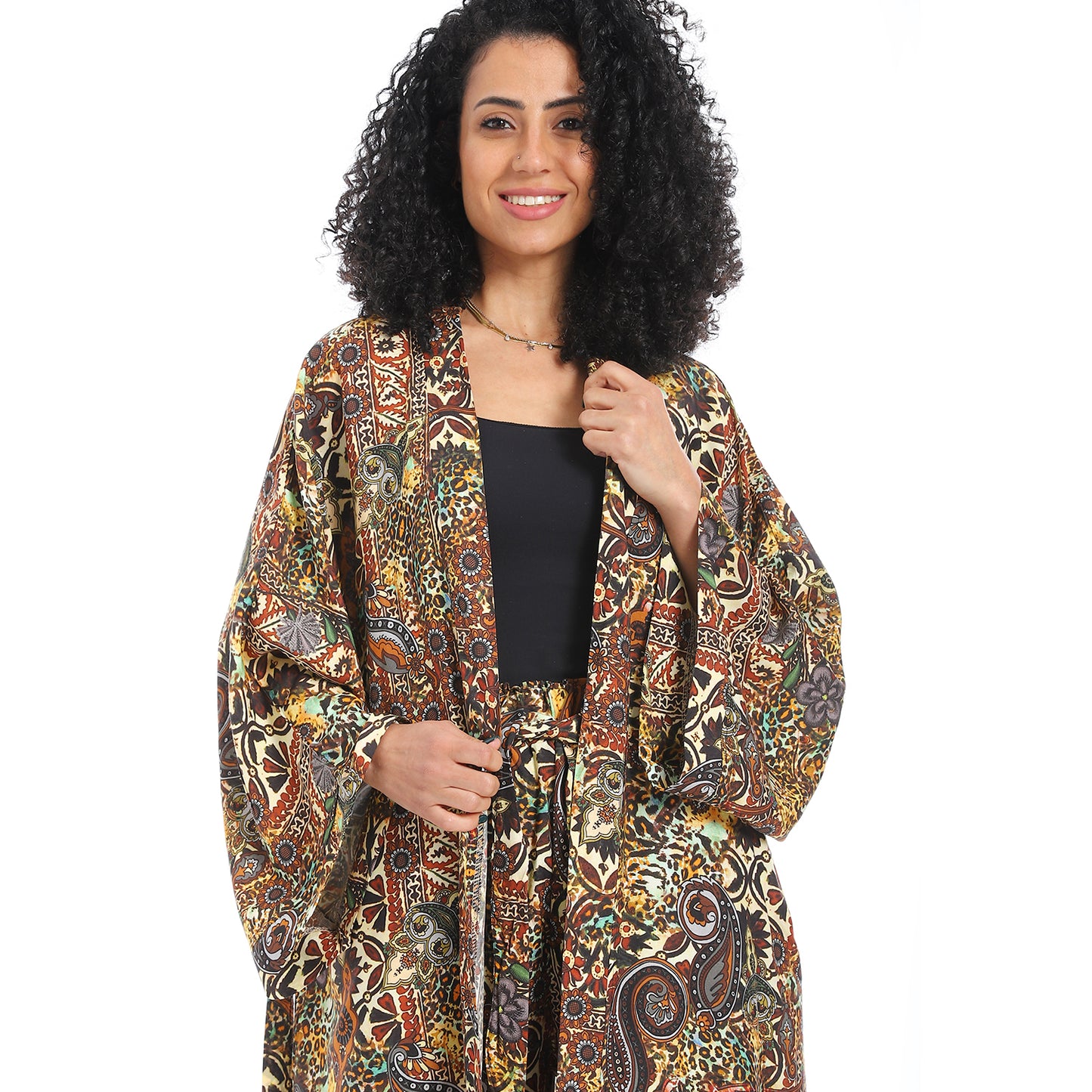 Women's Kimono Floral Pants Suit