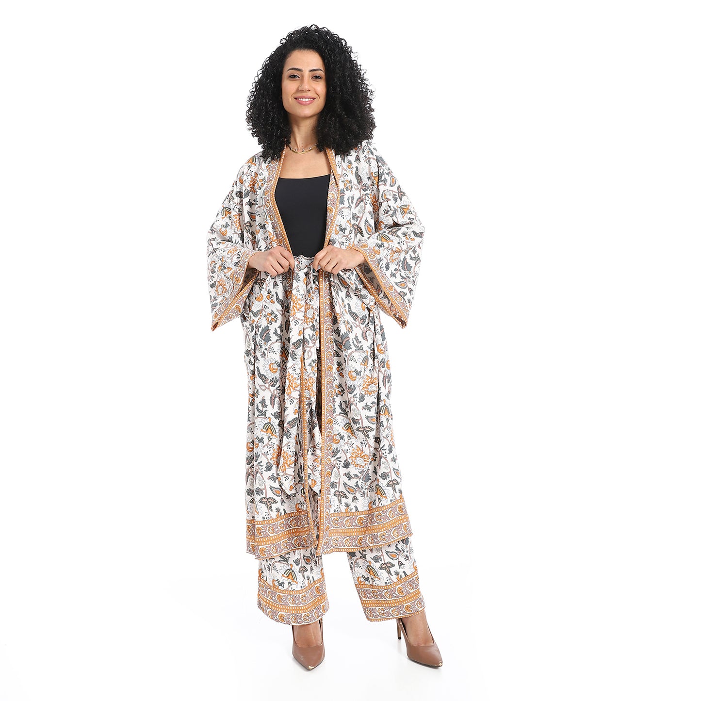 Women's Kimono Floral Pants Suit