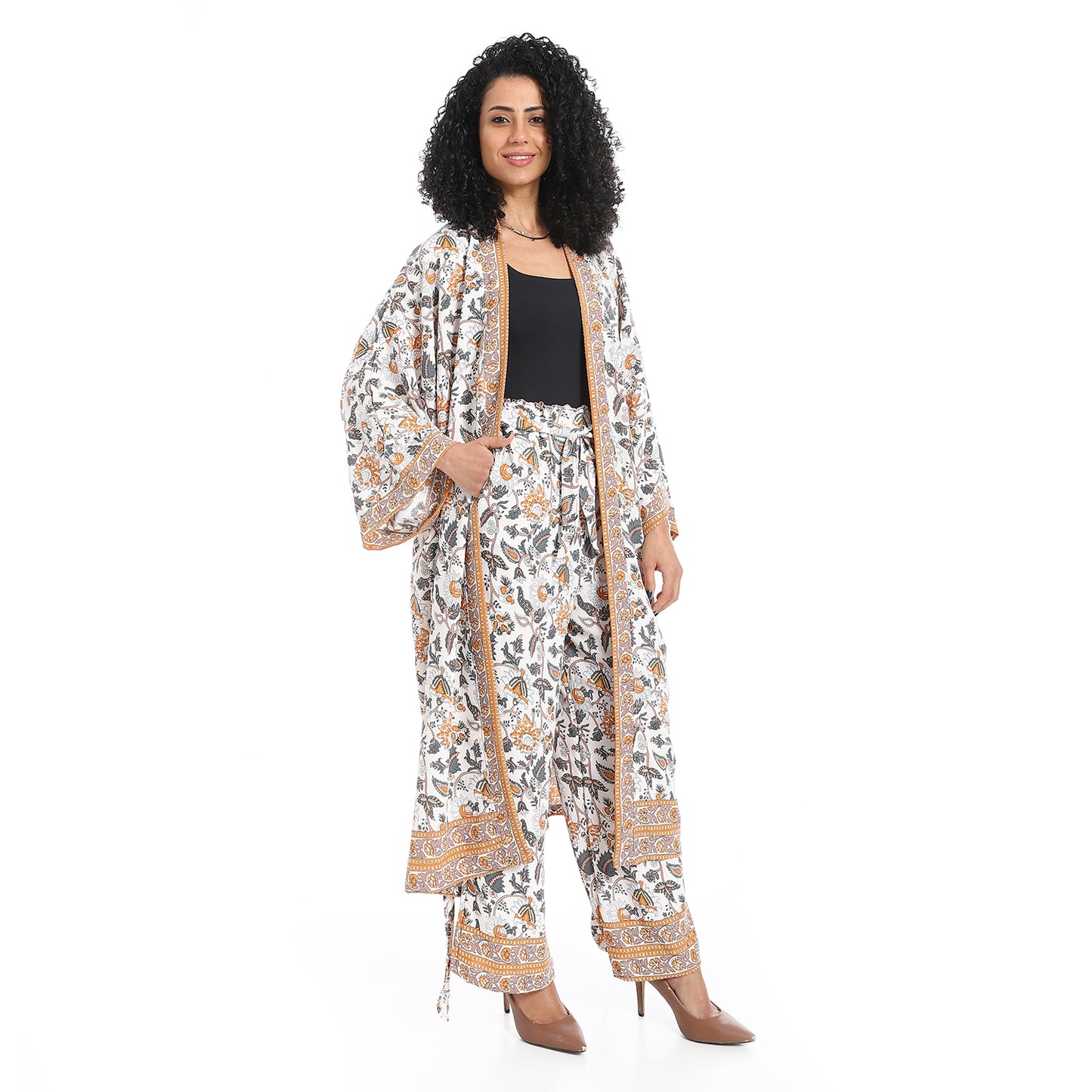 Women's Kimono Floral Pants Suit