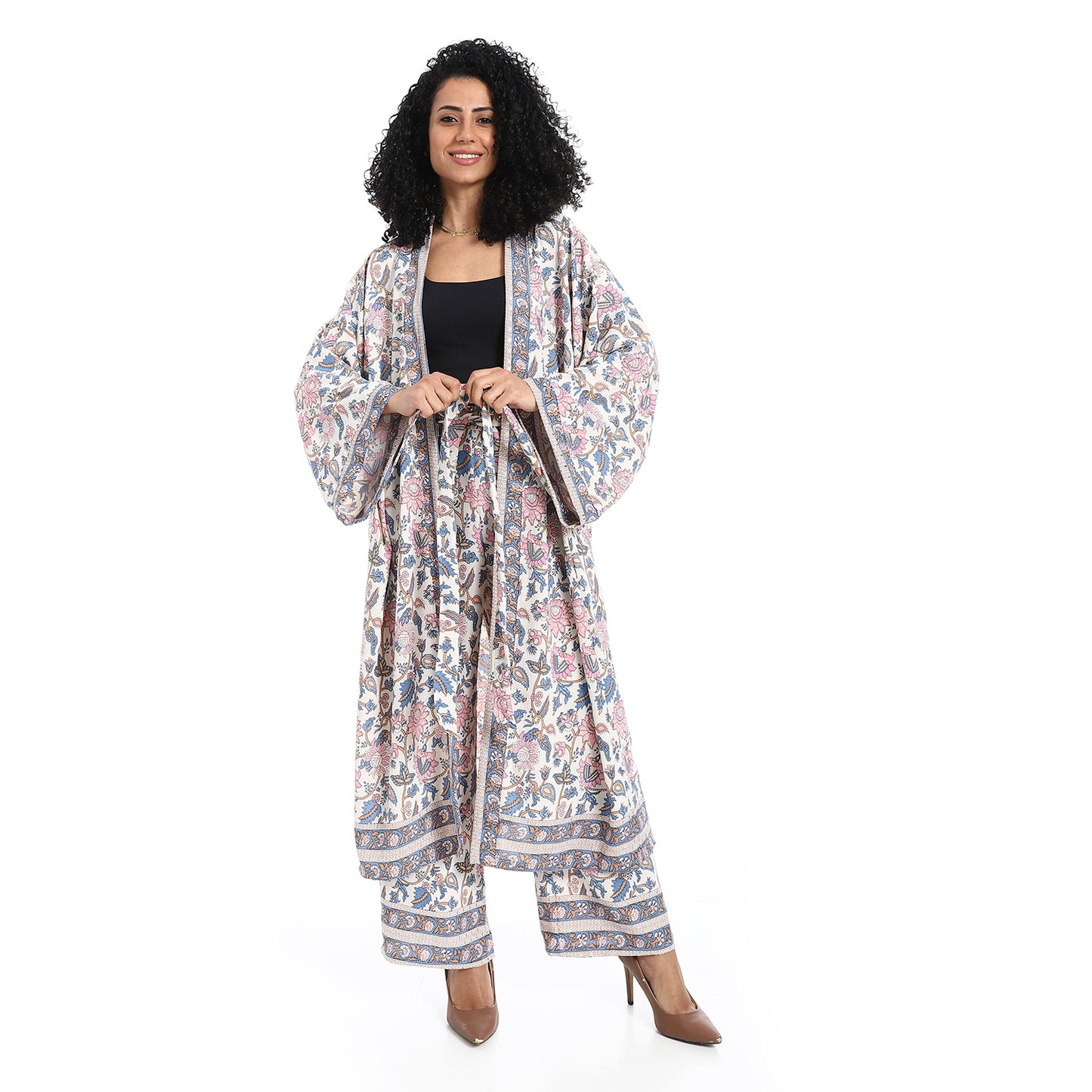 Women's Kimono Floral Pants Suit