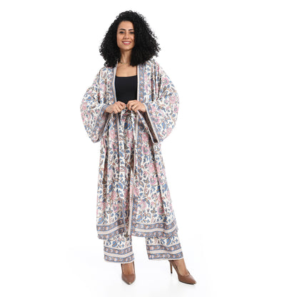 Women's Kimono Floral Pants Suit