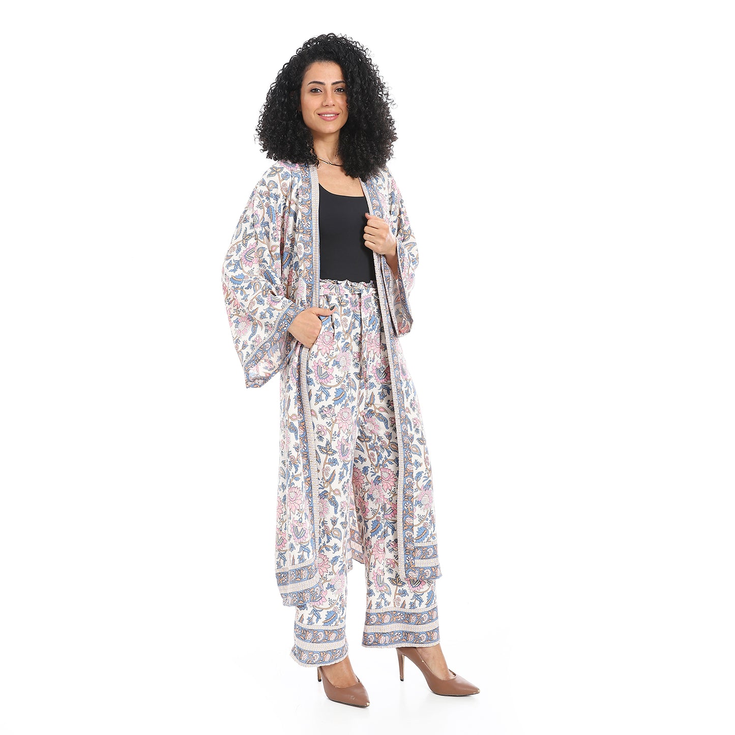 Women's Kimono Floral Pants Suit