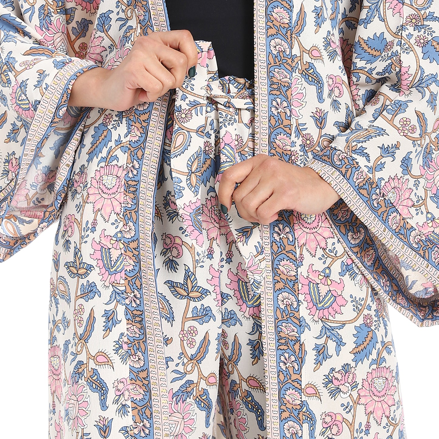 Women's Kimono Floral Pants Suit
