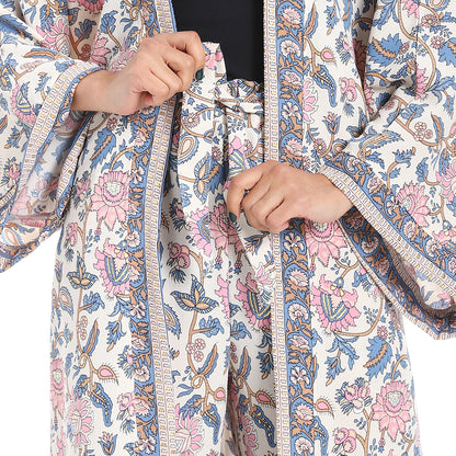 Women's Kimono Floral Pants Suit