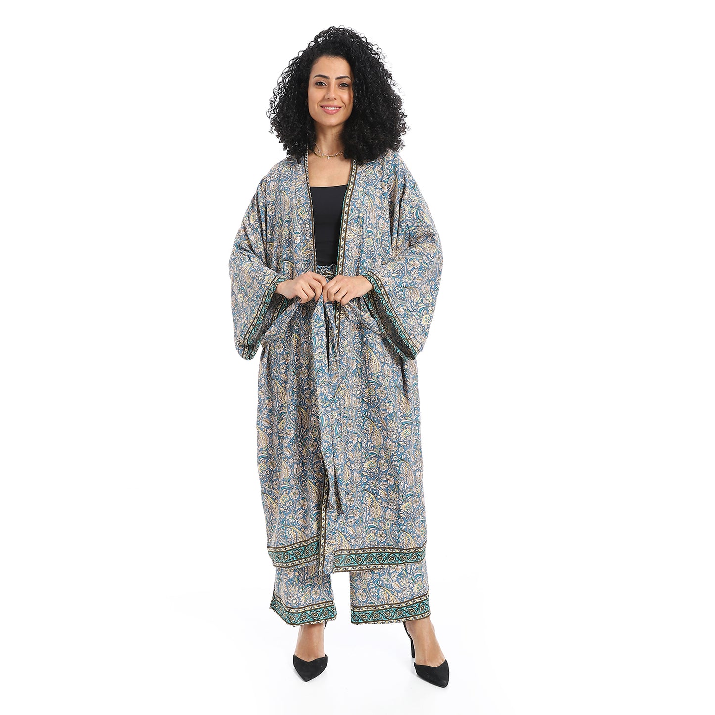Women's Kimono Floral Pants Suit