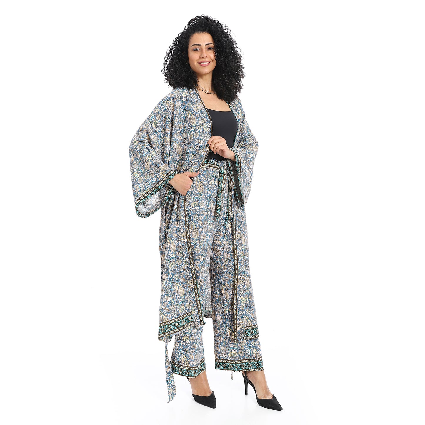 Women's Kimono Floral Pants Suit