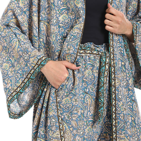 Women's Kimono Floral Pants Suit