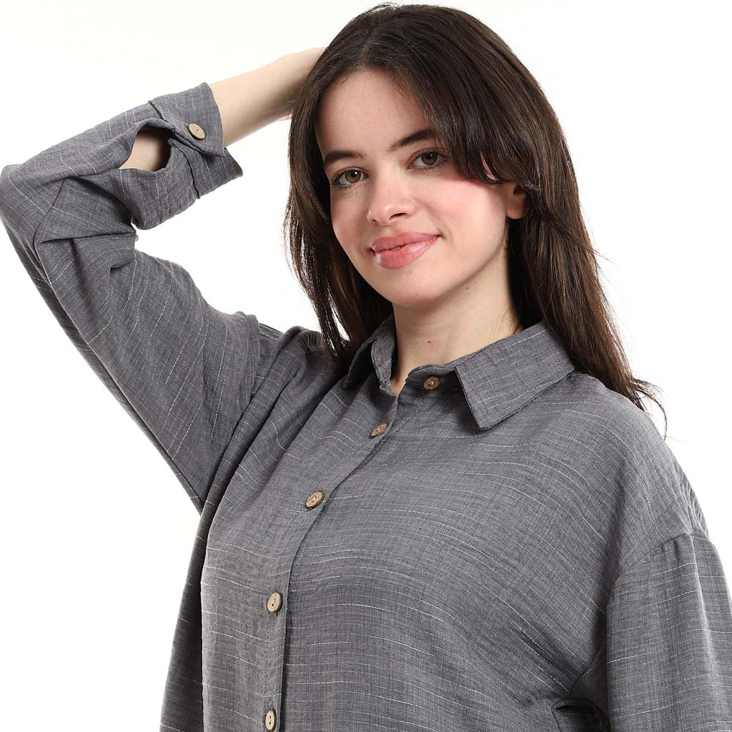 Oversized Button-Down Tunic Shirt