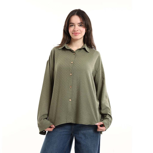 قميص تونيك بأزرار كبيرة الحجم