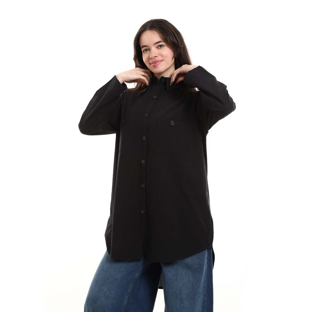 Oversized Button-Down Tunic Shirt