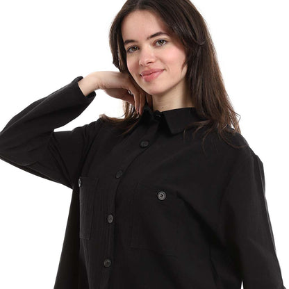 Oversized Button-Down Tunic Shirt