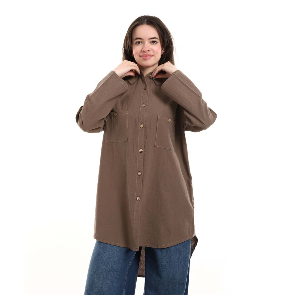 Oversized Button-Down Tunic Shirt