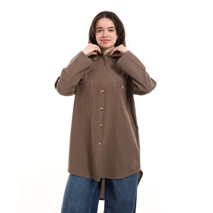 Oversized Button-Down Tunic Shirt