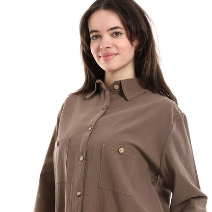 Oversized Button-Down Tunic Shirt