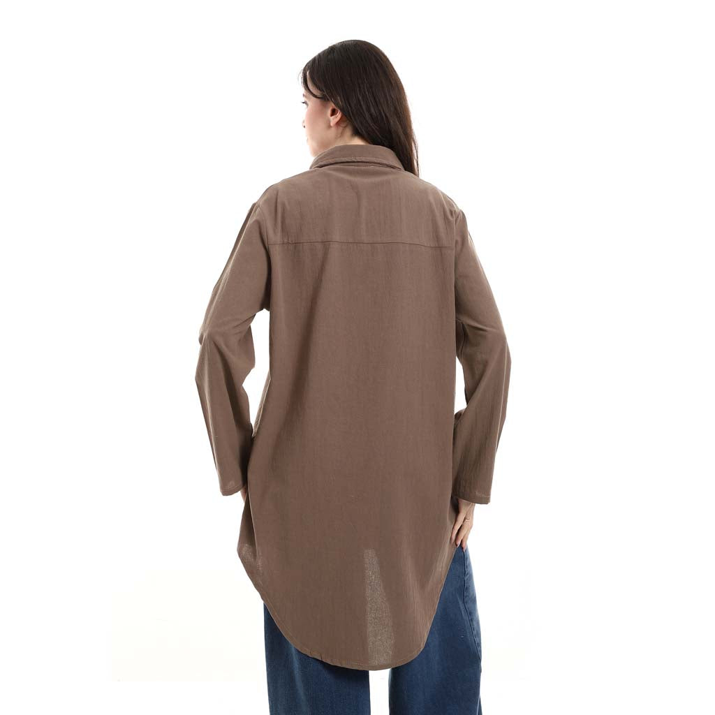 Oversized Button-Down Tunic Shirt