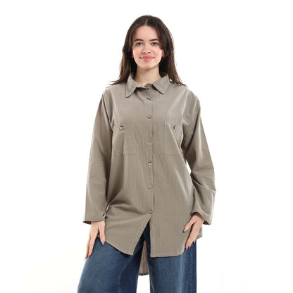 Oversized Button-Down Tunic Shirt