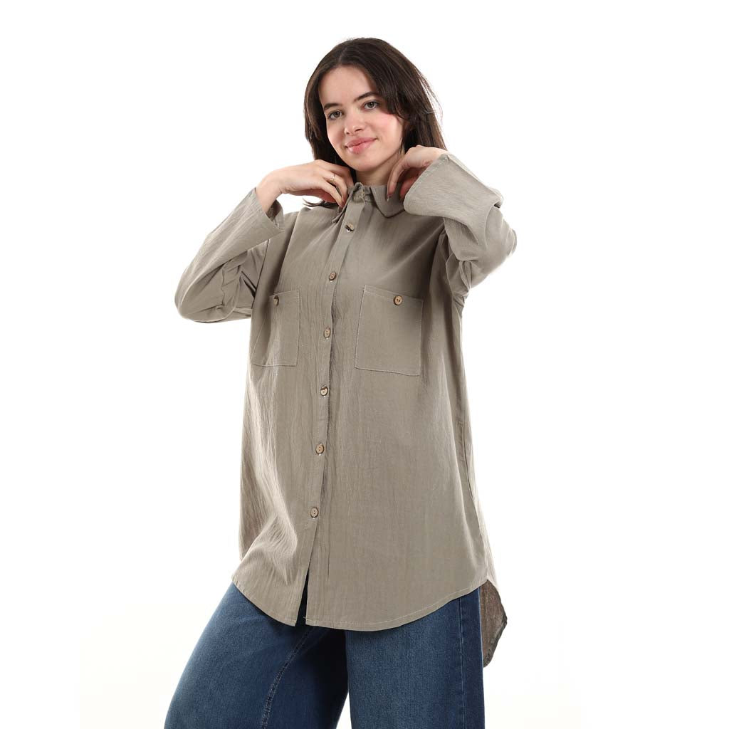 Oversized Button-Down Tunic Shirt