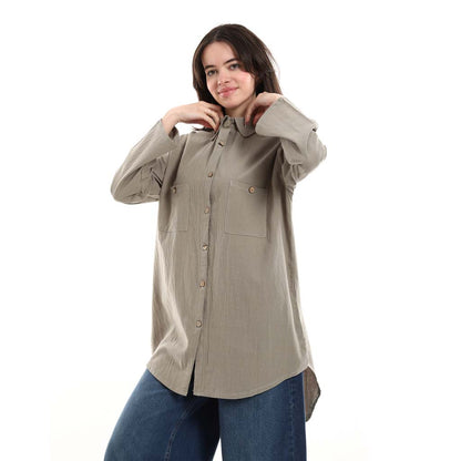 Oversized Button-Down Tunic Shirt