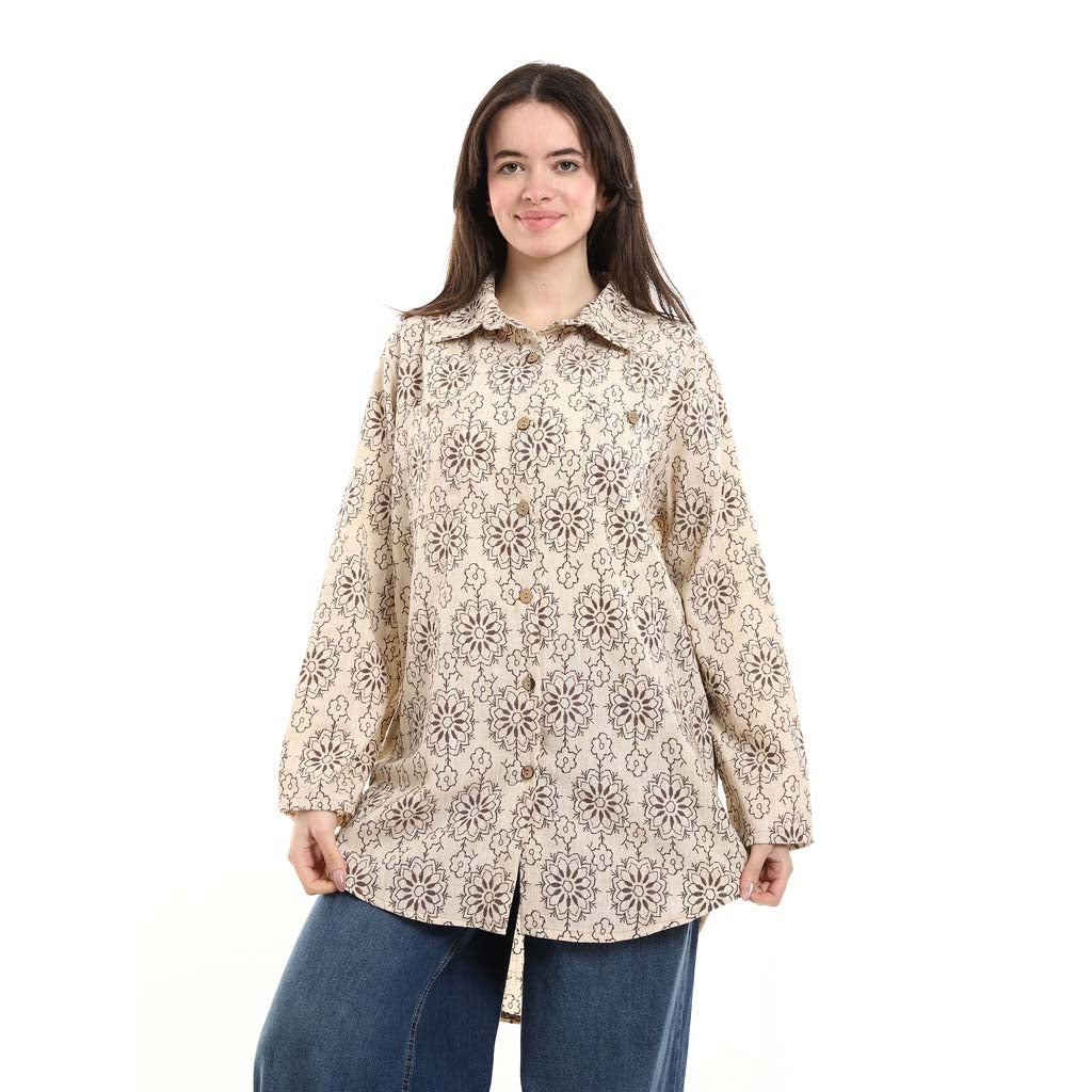 Oversized Button-Down Tunic Shirt