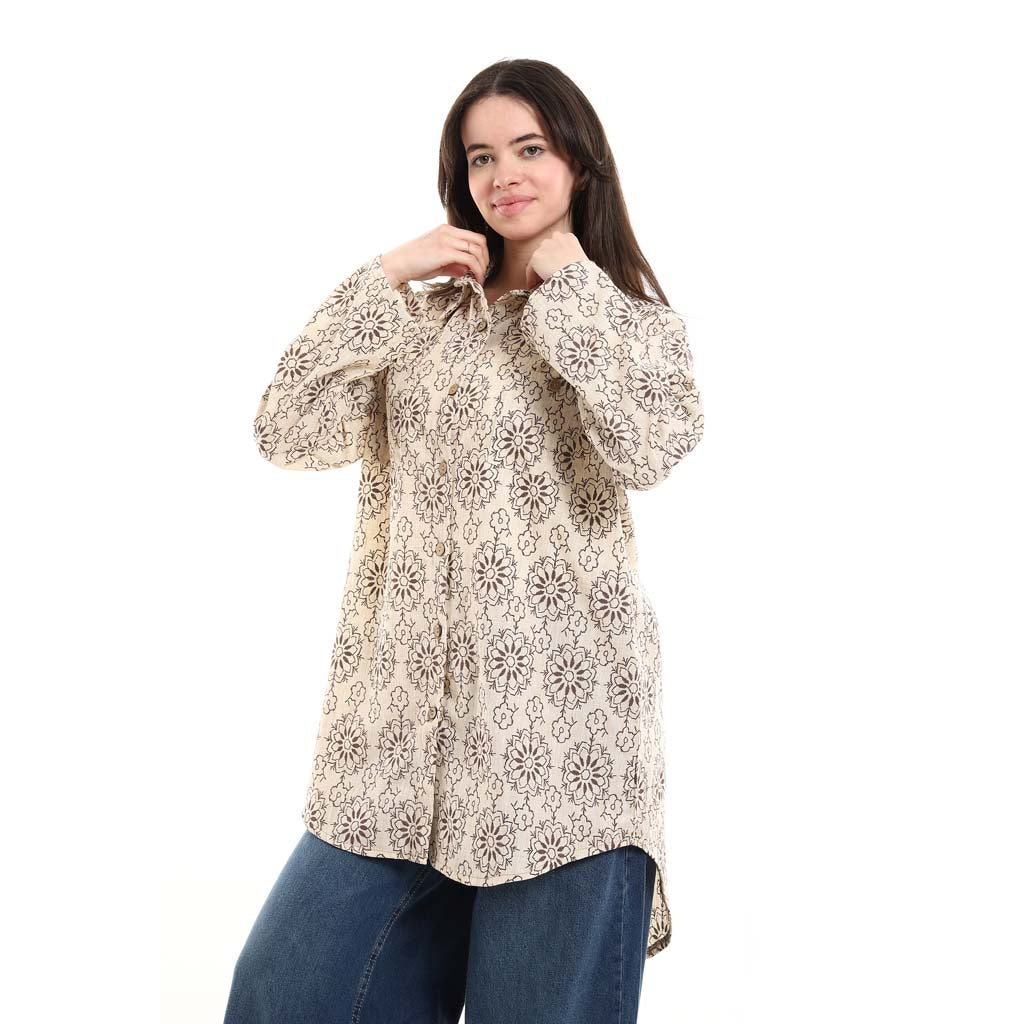 Oversized Button-Down Tunic Shirt