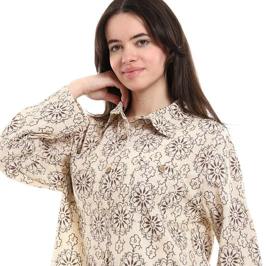 قميص تونيك بأزرار كبيرة الحجم