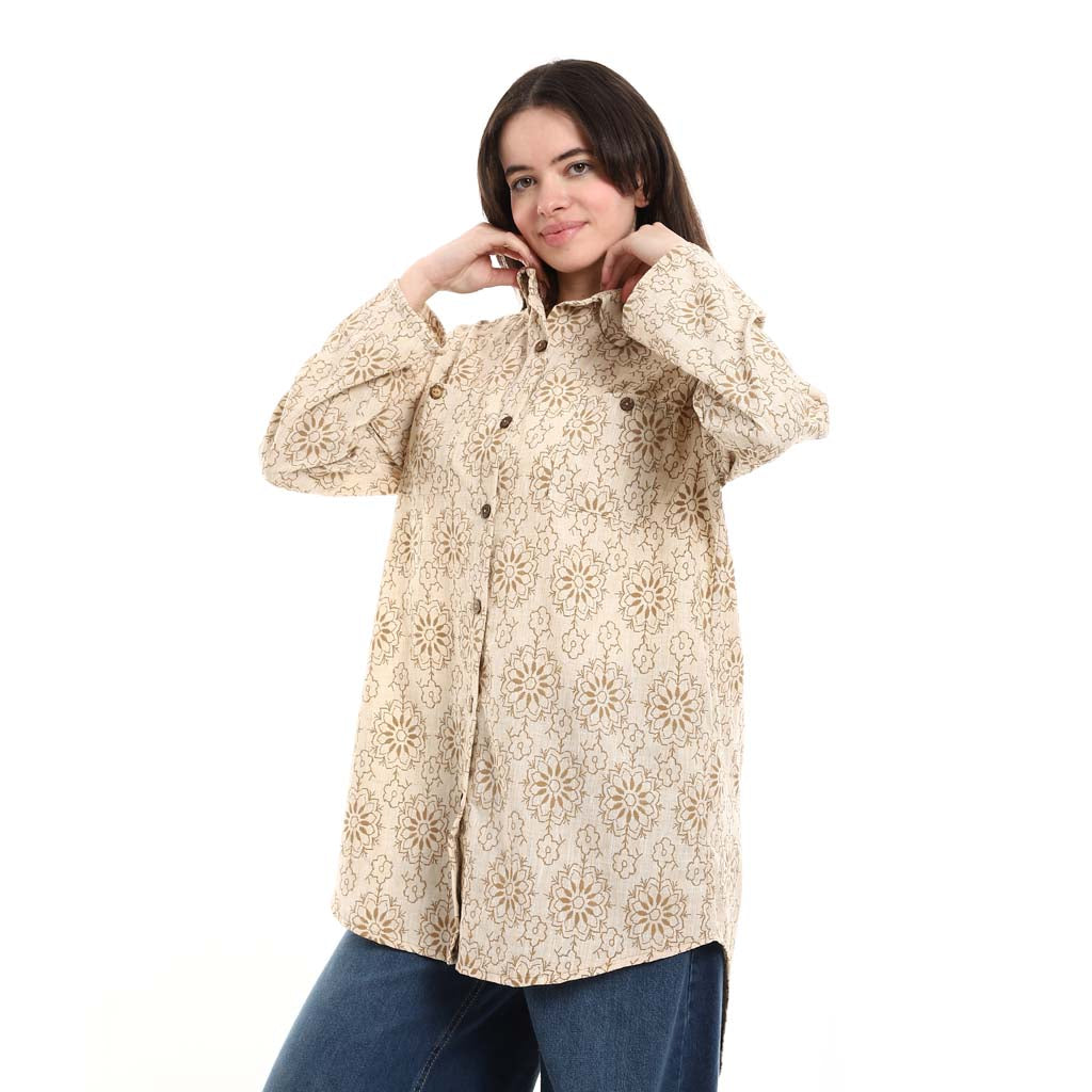 Oversized Button-Down Tunic Shirt